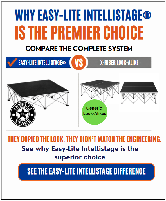 Why Easy-Lite IntelliStage is the premier choice: Easy-Lite IntelliStage compared to X-riser look-alike stages. See the Easy-Lite IntelliStage difference.