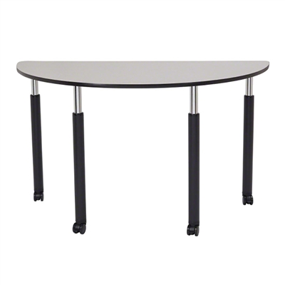 National Public Seating 36"x60" Semi-Circle Innovator Table, Height Adjustable with Casters, Grey Nebula