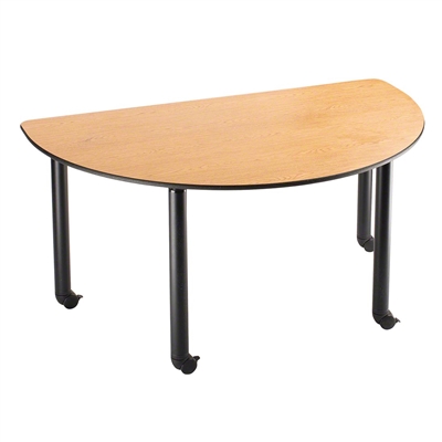 National Public Seating 36"x60" Semi-Circle Innovator Table, Height Adjustable with Casters, Banister Oak
