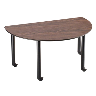 National Public Seating 36"x60" Semi-Circle Innovator Table, Height Adjustable with Casters, Montana Walnut