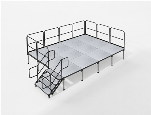 Biljax Grey Painted Plywood Event Stage with Guardrails and Stairs 12 x 16