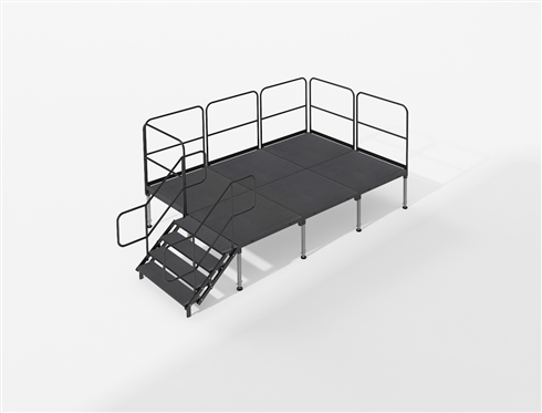 Biljax Black Quadripple 8x12 Event Stage w/ Rails | The Stage Depot