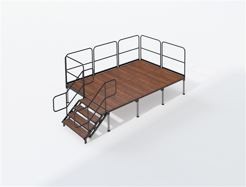 8 x 12 Pecan Wood-Look Event Stage with Stairs & Guardrails